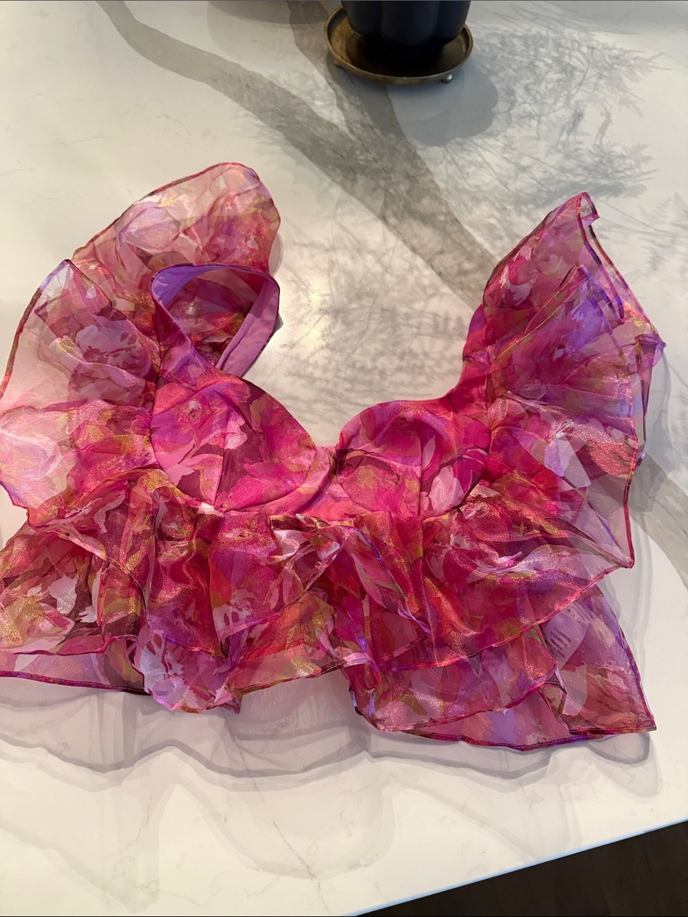 Buddy Love Fuchsia Floral Ruffle Crop Camisole